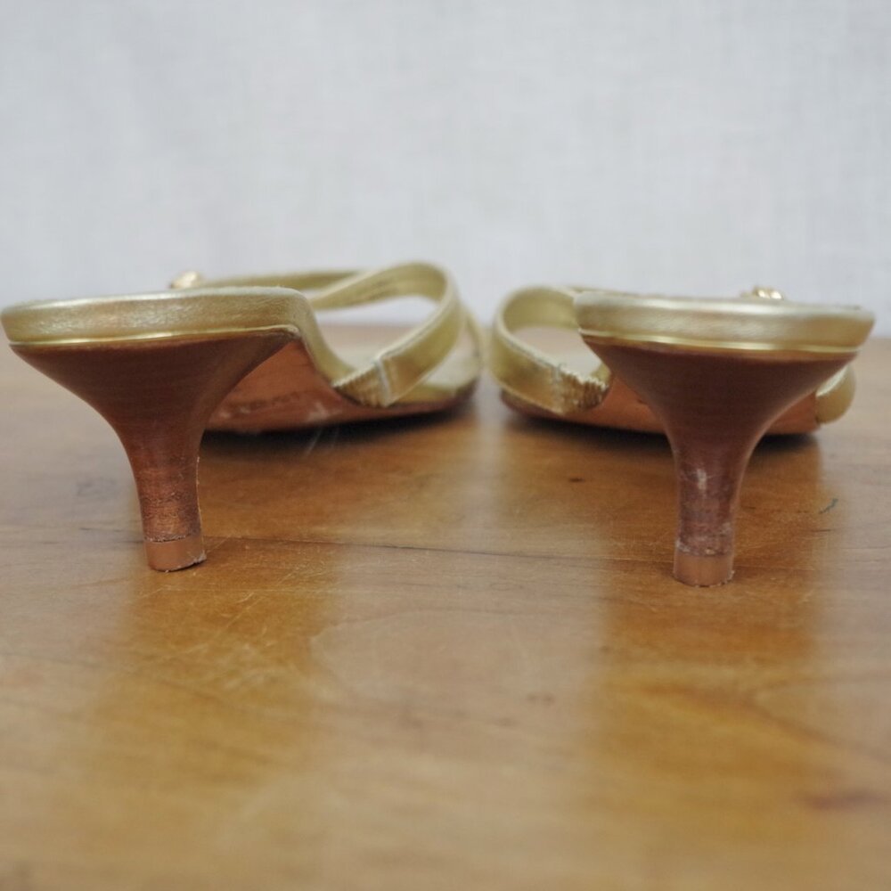 Lilly Pulitzer Via Palm Beach Gold Leather Sandal Heels Size 7M - Picture 9 of 10